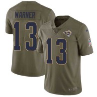 Nike Rams -13 Kurt Warner Olive Stitched NFL Limited 2017 Salute to Service Jersey