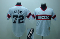 Mitchell and Ness Autographed MLB Chicago White Sox -72 Carlton Fisk Stitched White Throwback Jersey