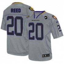 Nike Ravens -20 Ed Reed Lights Out Grey With Art Patch Stitched NFL Elite Jersey