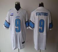 Nike Detroit Lions #9 Matthew Stafford White With C Patch Men's Stitched NFL Elite Jersey