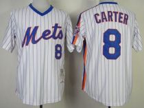 Mitchell and Ness New York Mets -8 Gary Carter Stitched White Blue Strip Throwback MLB Jersey