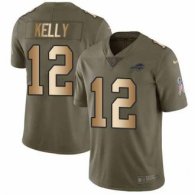 Nike Bills -12 Jim Kelly Olive Gold Stitched NFL Limited 2017 Salute To Service Jersey