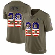 Nike 49ers -28 Carlos Hyde Olive USA Flag Stitched NFL Limited 2017 Salute To Service Jersey