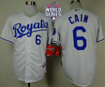 Kansas City Royals -6 Lorenzo Cain White Cool Base W 2015 World Series Patch Stitched MLB Jersey