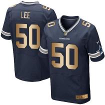 Nike Cowboys -50 Sean Lee Navy Blue Team Color Stitched NFL Elite Gold Jersey