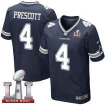 Nike Cowboys -4 Dak Prescott Navy Blue Team Color Stitched NFL Super Bowl LI 51 Elite Jersey