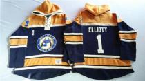 St Louis Blues -1 Brian Elliott Navy Blue Gold Sawyer Hooded Sweatshirt Stitched NHL Jersey