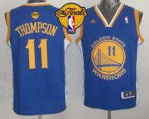 Revolution 30 Golden State Warriors #11 Klay Thompson Blue The Finals Patch Stitched Youth NBA Jerse