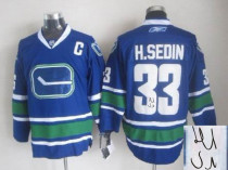 Autographed Vancouver Canucks -33 Henrik Sedin Stitched Blue Third NHL Jersey