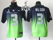 Nike Seattle Seahawks #3 Russell Wilson Steel Blue Green Super Bowl XLIX Men‘s Stitched NFL Elite Fa