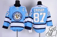 Autographed Pittsburgh Penguins -87 Sidney Crosby Stitched Blue NHL Jersey