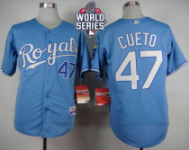 Kansas City Royals -47 Johnny Cueto Light Blue Alternate 1 Cool Base W 2015 World Series Patch Stitc