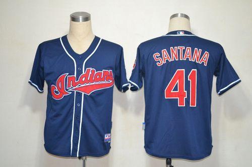 Mitchell And Ness Cleveland Indians -41 Carlos Santana Blue Stitched Throwback MLB Jersey