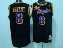 Mitchell and Ness Los Angeles Lakers -8 Kobe Bryant Black Purple Yellow Number Stitched Throwback NB