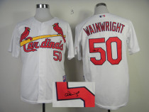 Mitchell And Ness Autographed MLB St Louis Cardinals #50 Adam Wainwright White Throwback Stitched Je