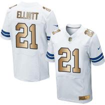Nike Cowboys -21 Ezekiel Elliott White Stitched NFL Elite Gold Jersey