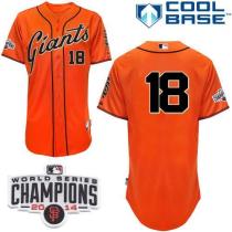 San Francisco Giants #18 Matt Cain Orange W 2014 World Series Champions Patch Stitched MLB Jersey