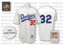 Mitchell and Ness Los Angeles Dodgers -32 Sandy Koufax Cream Throwback MLB Jersey