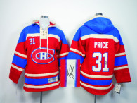 Autographed Montreal Canadiens -31 Carey Price Red Sawyer Hooded Sweatshirt Stitched NHL Jersey