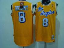 Mitchell and Ness Los Angeles Lakers -8 Kobe Bryant Yellow Crabbed Letter Stitched Throwback NBA Jer