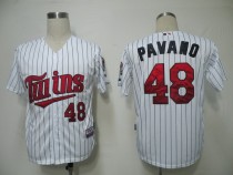 Minnesota Twins -48 Carl Pavano White Blue Strip Cool Base Stitched MLB Jersey
