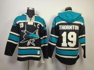 San Jose Sharks -19 Joe Thornton Teal Sawyer Hooded Sweatshirt Stitched NHL Jersey