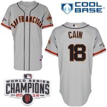 San Francisco Giants #18 Matt Cain Grey W 2014 World Series Champions Patch Stitched MLB Jersey