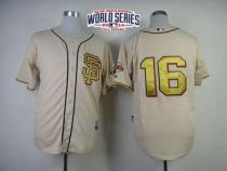 San Francisco Giants #16 Angel Pagan Cream Gold No W 2014 World Series Patch Stitched MLB Jersey