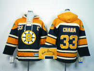 Autographed Boston Bruins -33 Zdeno Chara Black Sawyer Hooded Sweatshirt Stitched NHL Jersey