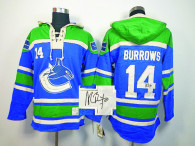 Autographed Vancouver Canucks -14 Alex Burrows Blue Sawyer Hooded Sweatshirt Stitched NHL Jersey
