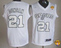 San Antonio Spurs -21 Tim Duncan White Winter On-Court Finals Patch Stitched NBA Jersey