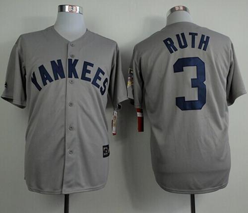 Mitchell And Ness 75TH New York Yankees -3 Babe Ruth Grey Throwback Stitched MLB Jersey