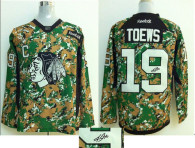 Autographed NHL Chicago Blackhawks -19 Jonathan Toews Camo Veterans Day Practice Stitched Jersey