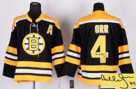 Autographed Boston Bruins -4 Bobby Orr Stitched CCM Throwback Black NHL Jersey