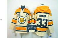 Autographed Boston Bruins -33 Zdeno Chara Cream Sawyer Hooded Sweatshirt Stitched NHL Jersey