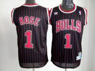 Chicago Bulls -1 Derrick Rose Black With Red Strip Throwback Stitched NBA Jersey