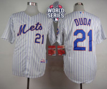New York Mets -21 Lucas Duda White Blue Strip Home Cool Base W 2015 World Series Patch Stitched MLB