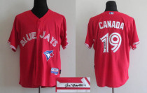 Autographed MLB Toronto Blue Jays #19 Jose Bautista Red Canada Day Stitched Jersey