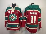 Minnesota Wild -11 Zach Parise Red Sawyer Hooded Sweatshirt Stitched NHL Jersey