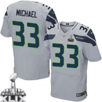 Nike Seattle Seahawks #33 Christine Michael Grey Alternate Super Bowl XLIX Men's Stitched NFL Elite