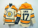 Autographed Boston Bruins -17 Milan Lucic Cream Sawyer Hooded Sweatshirt Stitched NHL Jersey