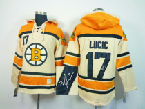 Autographed Boston Bruins -17 Milan Lucic Cream Sawyer Hooded Sweatshirt Stitched NHL Jersey