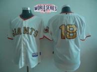 San Francisco Giants #18 Matt Cain Cream Gold No W 2014 World Series Patch Stitched MLB Jersey