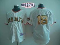 San Francisco Giants #18 Matt Cain Cream Gold No W 2014 World Series Patch Stitched MLB Jersey