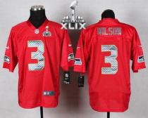 Nike Seattle Seahawks #3 Russell Wilson Red Super Bowl XLIX Men‘s Stitched NFL Elite QB Practice Jer