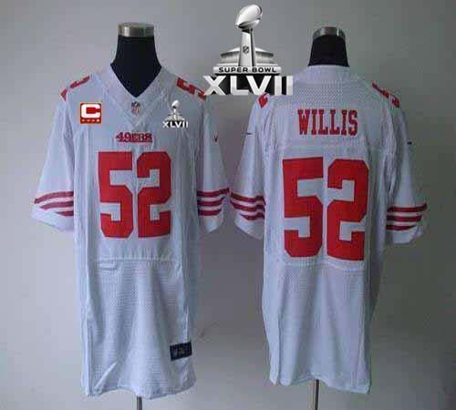 Nike San Francisco 49ers #52 Patrick Willis White With C Patch Super Bowl XLVII Men‘s Stitched NFL E