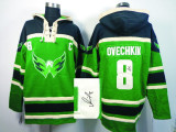 Autographed Washington Capitals -8 Alex Ovechkin Green Sawyer Hooded Sweatshirt Stitched NHL Jersey