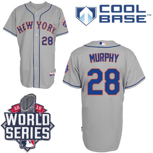 New York Mets -28 Daniel Murphy Grey Cool Base W 2015 World Series Patch Stitched MLB Jersey