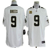 Nike Saints -9 Drew Brees White With C Patch Stitched NFL Game Jersey