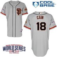San Francisco Giants #18 Matt Cain Grey Cool Base Road 2 W 2014 World Series Patch Stitched MLB Jers